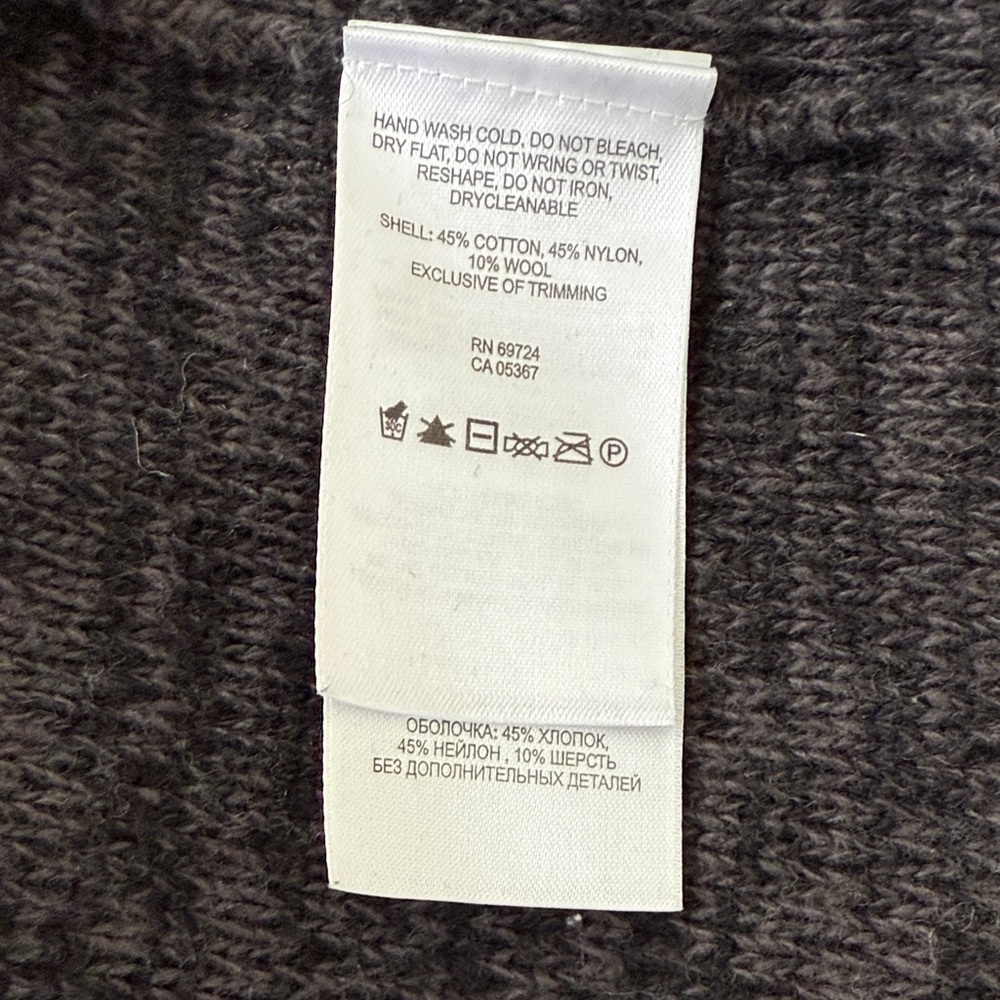 Columbia Rolled Edge Open Front Cardigan Sweater, Wool Blend Charcoal Gray, XL - Picture 10 of 13